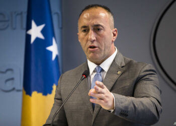 Kosovo prime minister Ramush Haradinaj, speaks to the media during a press conference in Kosovo capital Pristina on Tuesday, Dec. 18, 2018. Haradinaj blamed Europe Union's foreign policy chief for "deviating the dialogue" on normalizing ties with Serbia. Haradinaj said that, while Serbia is taking major steps toward the integration with the bloc, his country's residents have remained "in a ghetto," not enjoying the visa-free travel to EU countries though it has fulfilled all requirements. (AP Photo/Visar Kryeziu)
