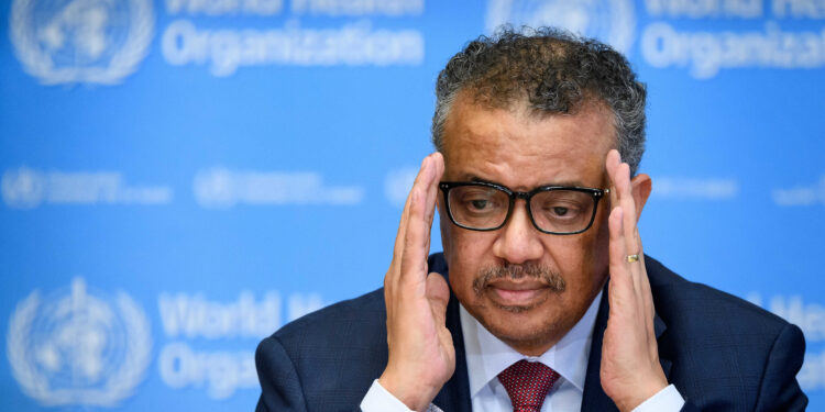 World Health Organization (WHO) Director-General Tedros Adhanom Ghebreyesus attends a daily press briefing on COVID-19 at the WHO headquaters on March 6, 2020 in Geneva. (Photo by FABRICE COFFRINI / AFP)