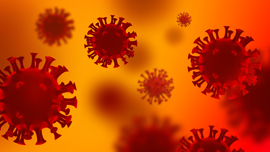 This is 3D Coronavirus Background, 3D Render Covid-19 Background, 3D Model Coronavirus Background With Red Maroon Color