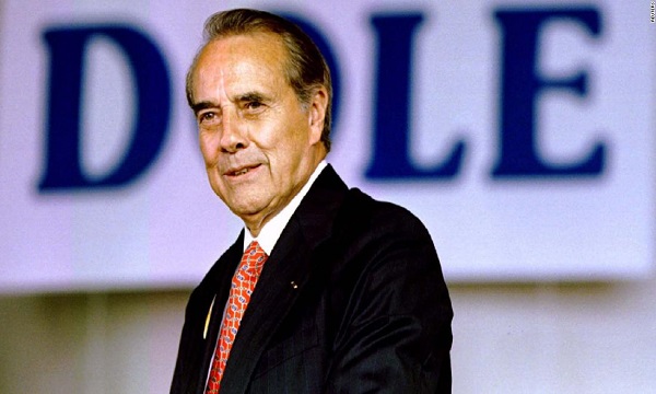 Republican presidential nominee Bob Dole addresses Republican faithful September 13, during a rally in a hanger of the MBS International Airport in Freeland. Dole said he will press his case for a more aggresive trade policy in upcoming presidential debates.

CAMPAIGN DOLE
