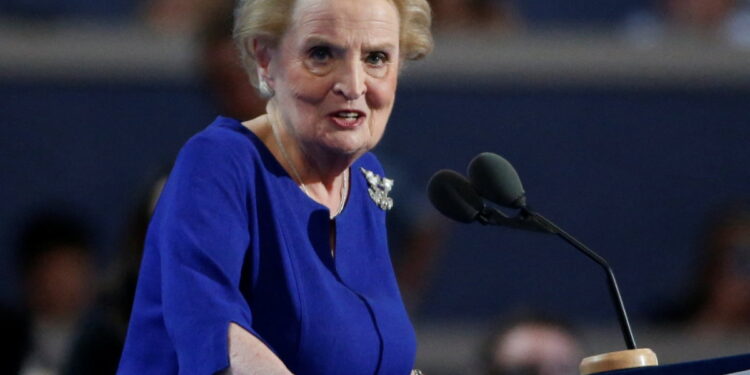 FILE PHOTO: Former Secretary of State Madeline Albright speaks at the Democratic National Convention in Philadelphia, Pennsylvania, U.S. July 26, 2016. REUTERS/Lucy Nicholson/File Photo