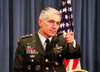 991209-D-9880W-048
	Supreme Allied Commander Europe Gen. Wesley Clark, U.S. Army, takes questions from reporters during a briefing at the Pentagon on the status of the NATO-led, international peacekeeping operation in Bosnia and Herzegovina on Dec. 9, 1999.  The first U.S. peacekeepers entered the war-ravaged country five years ago this month in an effort to stop the ethnic killings and prevent further deterioration of the region's infrastructure.  DoD photo by R. D. Ward.  (Released)