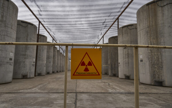 A view of a spent nuclear fuel storage grounds at the Russian-controlled Zaporizhzhia nuclear power plant in southern Ukraine on March 29, 2023. (Photo by Andrey BORODULIN / AFP)